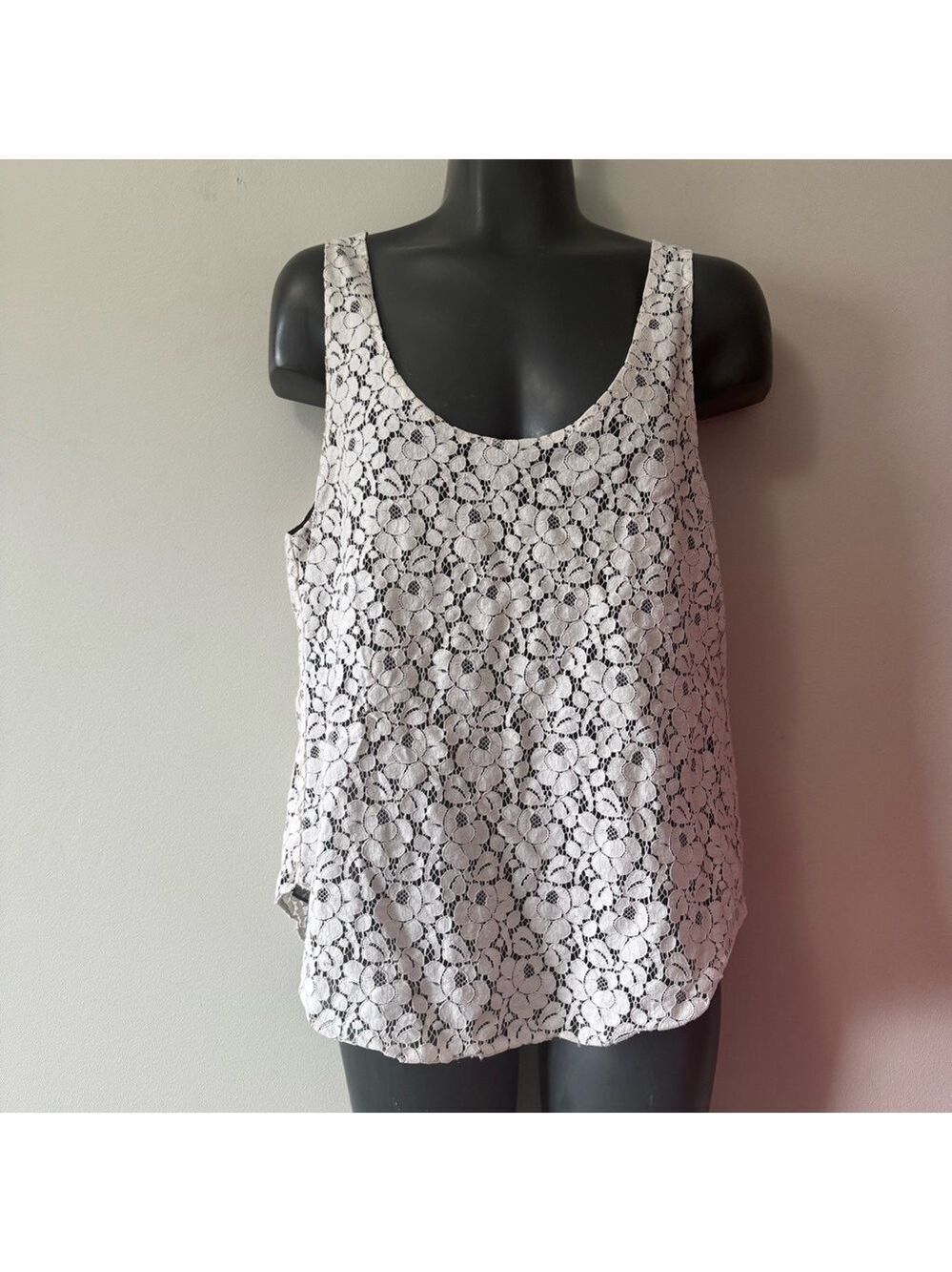 Talula White and Black Lace Tank Top small